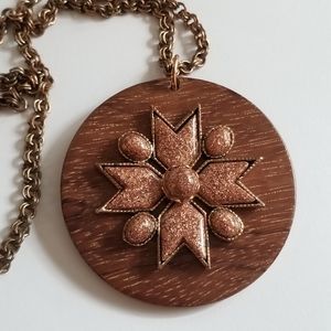 Vintage wood and sparkly arrows necklace copper tone